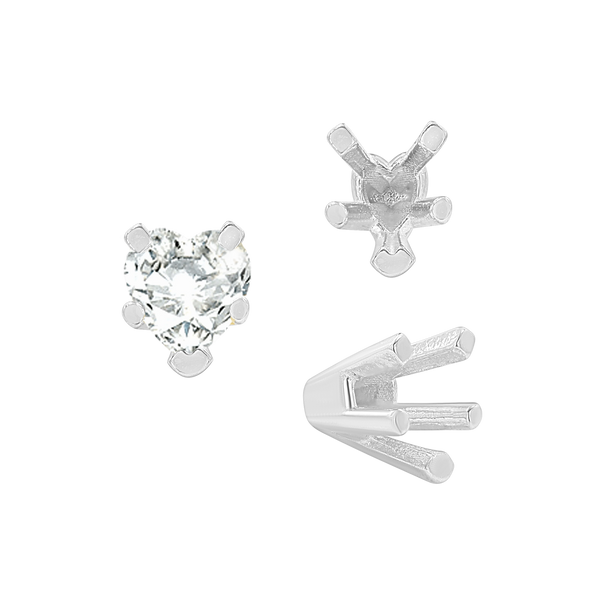 V-End Heart Shape Solitaire Settings in Sterling Silver (4.00 x 4.00 mm - 11.50 x 10.25 mm)