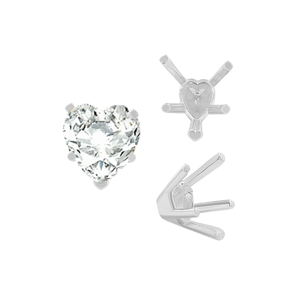 V-End Heart Shape Solitaire Settings in 18K Gold (4.00 x 4.00 mm - 9.00 x 9.00 mm)