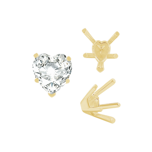 V-End Heart Shape Solitaire Settings in 18K Gold (4.00 x 4.00 mm - 9.00 x 9.00 mm)