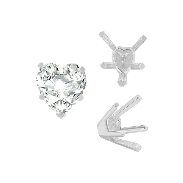 V-End Heart Shape Solitaire Settings in 18K Gold (4.00 x 4.00 mm - 9.00 x 9.00 mm)