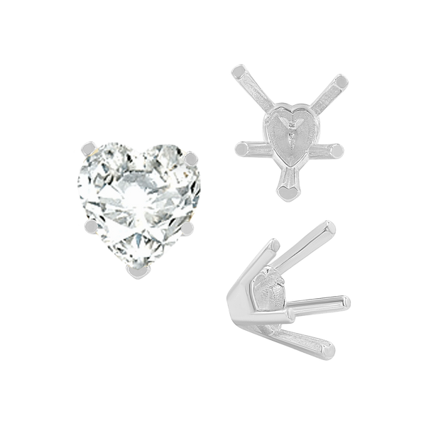 V-End Heart Shape Solitaire Settings in Sterling Silver (4.00 x 4.00 mm - 11.50 x 10.25 mm)