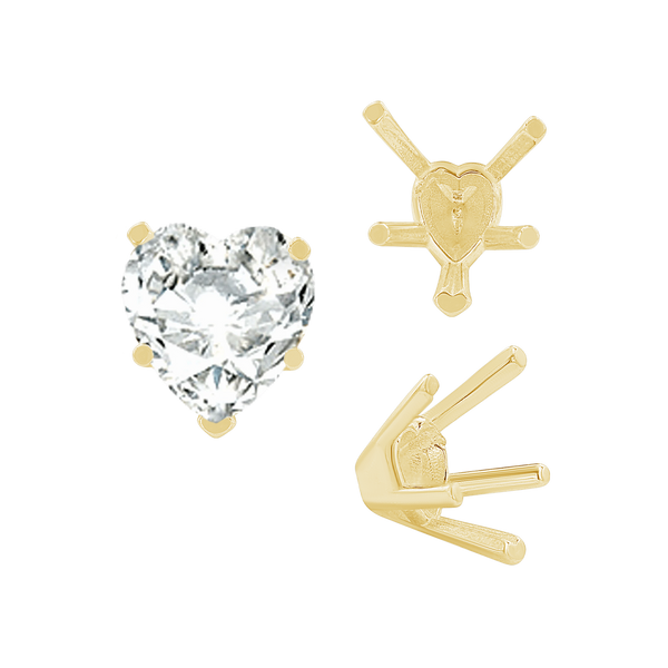 V-End Heart Shape Solitaire Settings in 18K Gold (4.00 x 4.00 mm - 9.00 x 9.00 mm)
