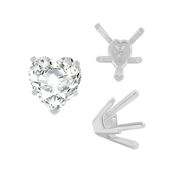 V-End Heart Shape Solitaire Settings in Sterling Silver (4.00 x 4.00 mm - 11.50 x 10.25 mm)