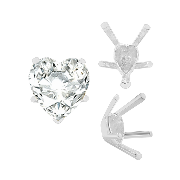 V-End Heart Shape Solitaire Settings in 14K Gold (4.00 x 4.00 mm - 11.50 x 10.25 mm)