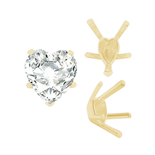 V-End Heart Shape Solitaire Settings in 18K Gold (4.00 x 4.00 mm - 9.00 x 9.00 mm)