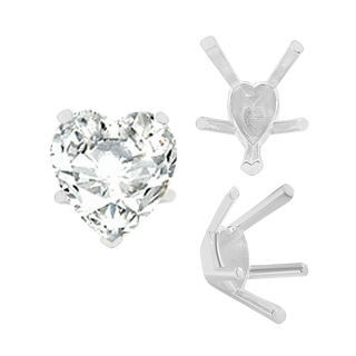 V-End Heart Shape Solitaire Settings in Sterling Silver (4.00 x 4.00 mm - 11.50 x 10.25 mm)