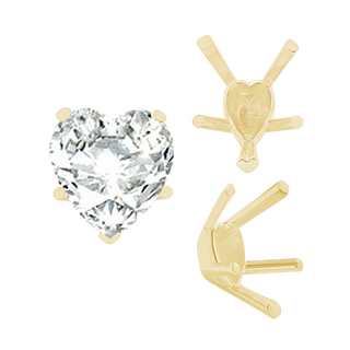 V-End Heart Shape Solitaire Settings in 14K Gold (4.00 x 4.00 mm - 11.50 x 10.25 mm)