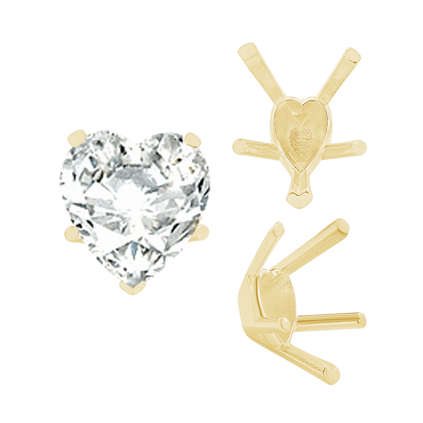 V-End Heart Shape Solitaire Settings in 14K Gold (4.00 x 4.00 mm - 11.50 x 10.25 mm)