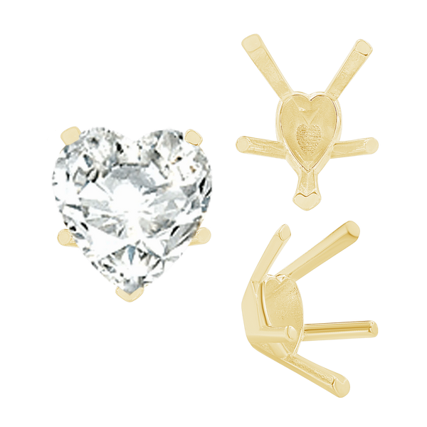 V-End Heart Shape Solitaire Settings in 14K Gold (4.00 x 4.00 mm - 11.50 x 10.25 mm)