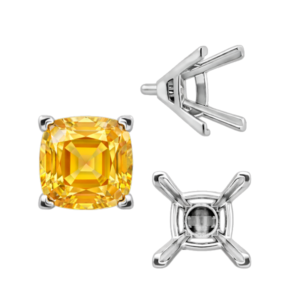 V-End Square Solitaire Settings With Peg in 14K Gold (2.50 mm - 12.00 mm)