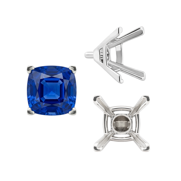 V-End Square Solitaire Settings With Peg in Sterling Silver (3.50 mm - 10.00 mm)