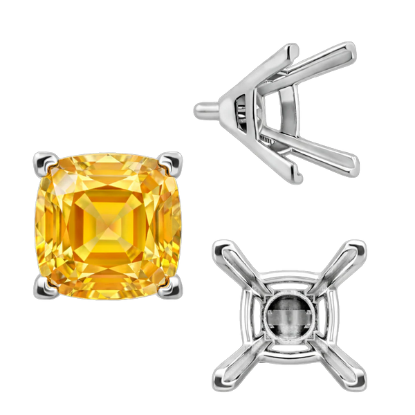 V-End Square Solitaire Settings With Peg in Sterling Silver (3.50 mm - 12.00 mm)