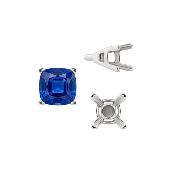 V-End Square Solitaire Settings With Peg in Sterling Silver (3.50 mm - 10.00 mm)