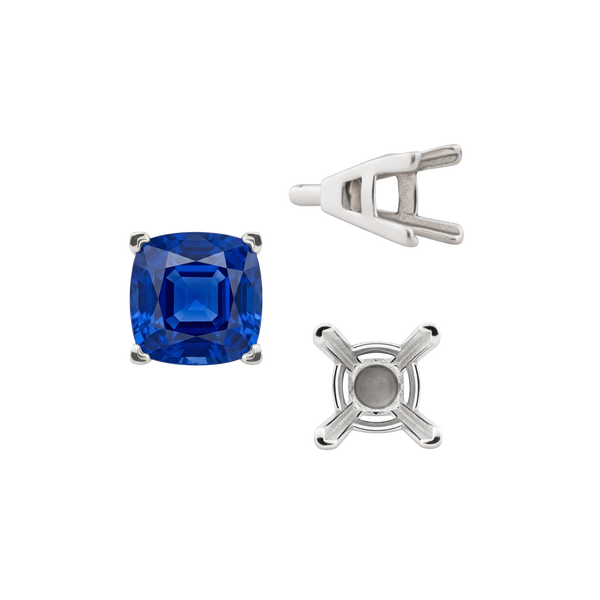 V-End Square Solitaire Settings With Peg in Sterling Silver (3.50 mm - 10.00 mm)