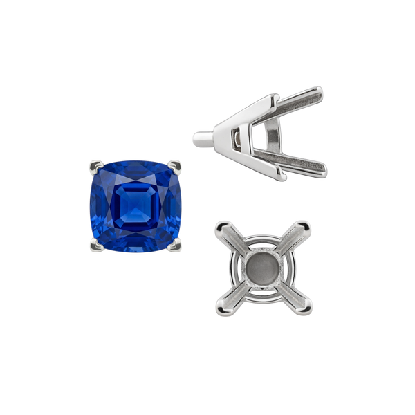 V-End Square Solitaire Settings With Peg in Sterling Silver (3.50 mm - 10.00 mm)