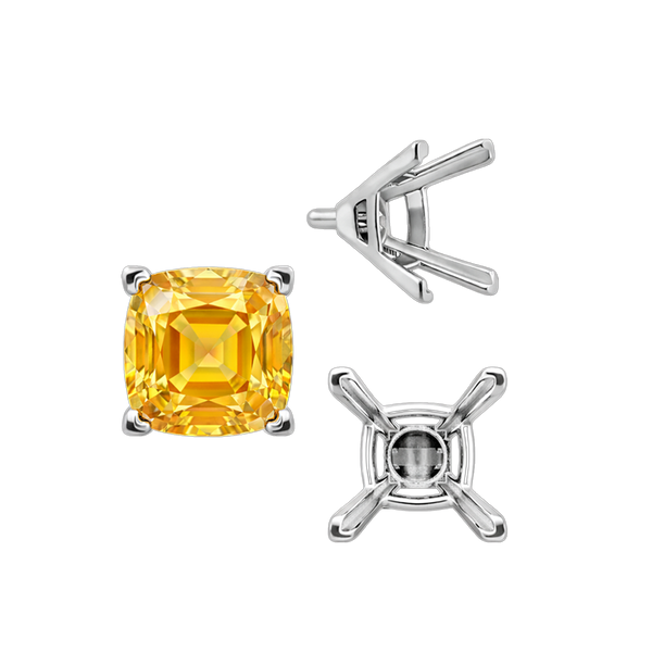 V-End Square Solitaire Settings With Peg in 14K Gold (2.50 mm - 12.00 mm)