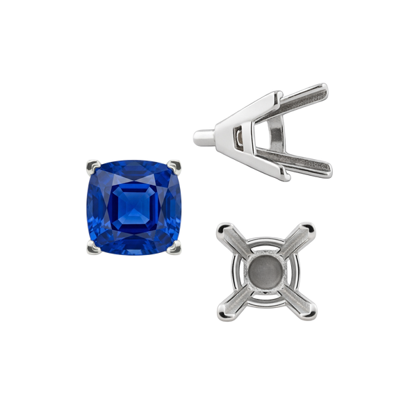 V-End Square Solitaire Settings With Peg in Sterling Silver (3.50 mm - 10.00 mm)