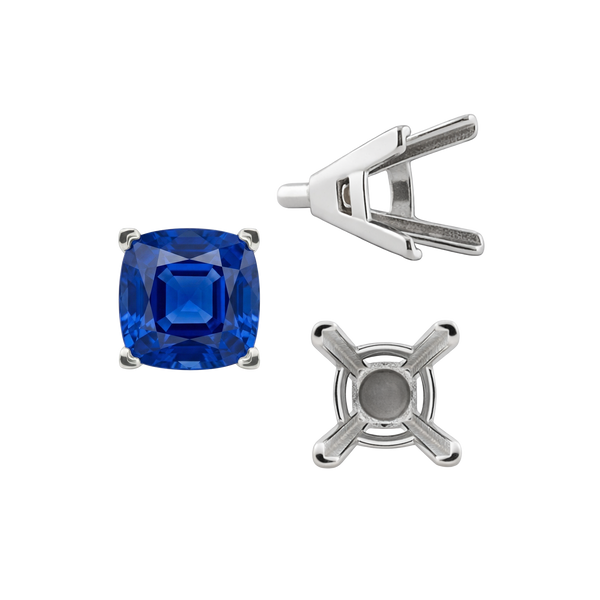 V-End Square Solitaire Settings With Peg in Sterling Silver (3.50 mm - 10.00 mm)