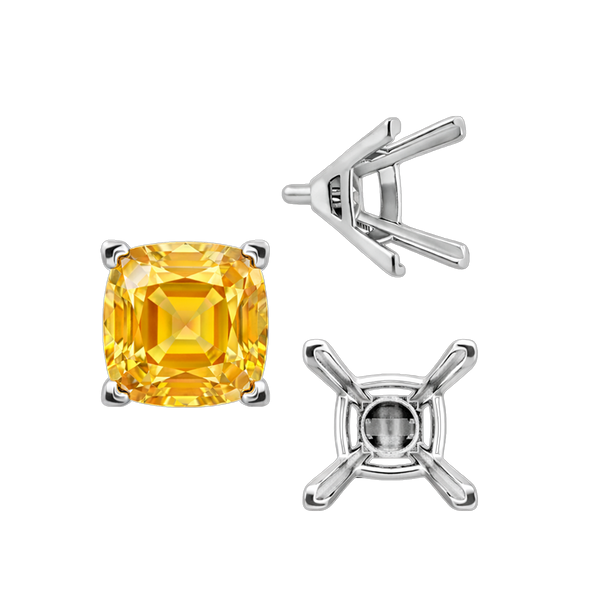 V-End Square Solitaire Settings With Peg in 14K Gold (2.50 mm - 12.00 mm)