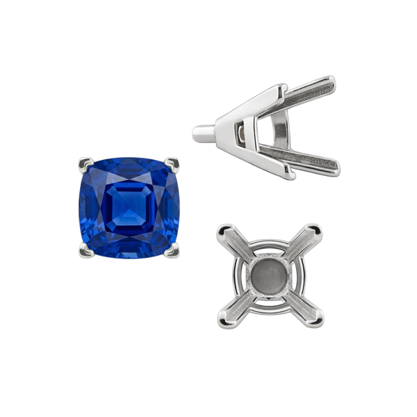 V-End Square Solitaire Settings With Peg in Sterling Silver (3.50 mm - 10.00 mm)