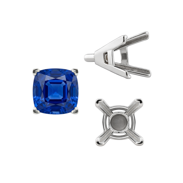 V-End Square Solitaire Settings With Peg in Sterling Silver (3.50 mm - 10.00 mm)