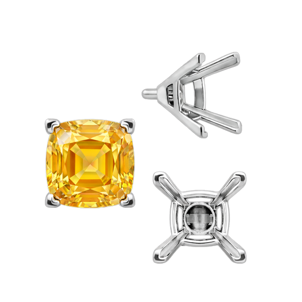 V-End Square Solitaire Settings With Peg in 14K Gold (2.50 mm - 12.00 mm)