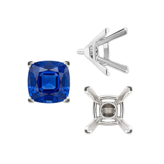 V-End Square Solitaire Settings With Peg in Sterling Silver (3.50 mm - 10.00 mm)