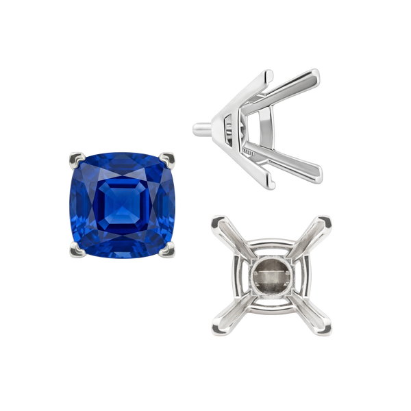 V-End Square Solitaire Settings With Peg in Sterling Silver (3.50 mm - 10.00 mm)