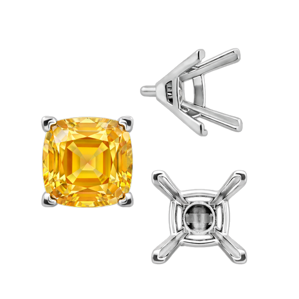 V-End Square Solitaire Settings With Peg in 14K Gold (2.50 mm - 12.00 mm)