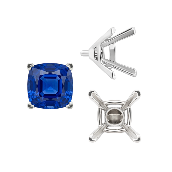 V-End Square Solitaire Settings With Peg in Sterling Silver (3.50 mm - 10.00 mm)