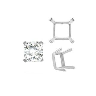 Four Prong Square Single Wire Settings in Sterling Silver (3.00 mm - 15.00 mm)