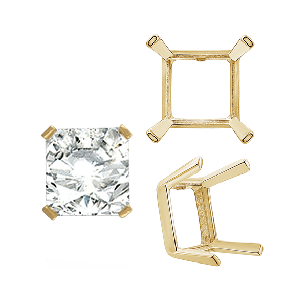 Four Prong Square Single Wire Settings in 14K Gold (3.00 mm - 15.00 mm)