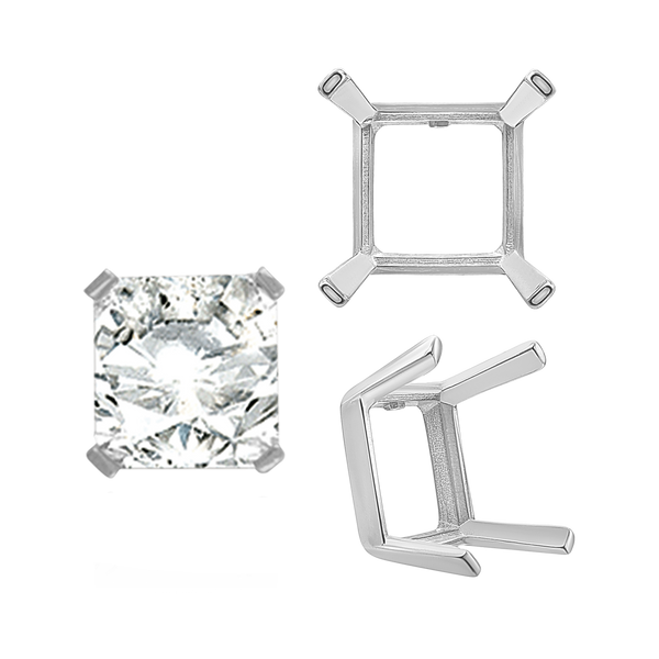 Four Prong Square Single Wire Settings in Sterling Silver (3.00 mm - 15.00 mm)