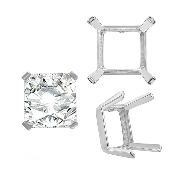 Four Prong Square Single Wire Settings in Sterling Silver (3.00 mm - 15.00 mm)