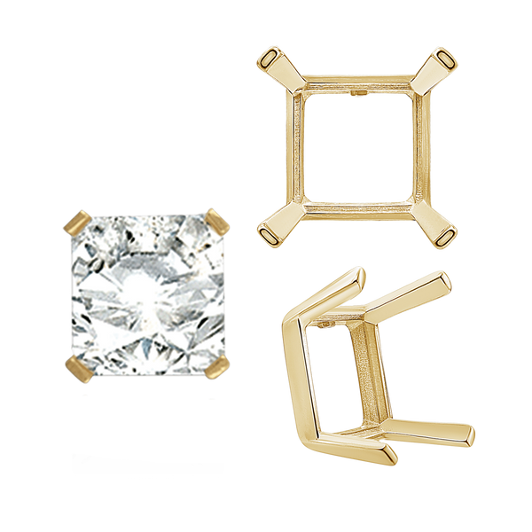 Four Prong Square Single Wire Settings in 14K Gold (3.00 mm - 15.00 mm)