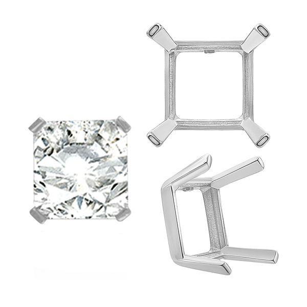 Four Prong Square Single Wire Settings in Sterling Silver (3.00 mm - 15.00 mm)