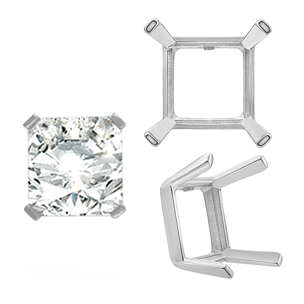 Four Prong Square Single Wire Settings in Sterling Silver (3.00 mm - 15.00 mm)