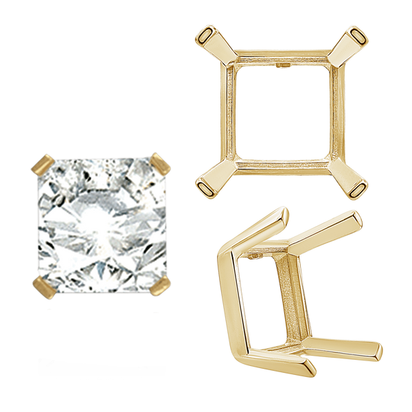 Four Prong Square Single Wire Settings in 14K Gold (3.00 mm - 15.00 mm)