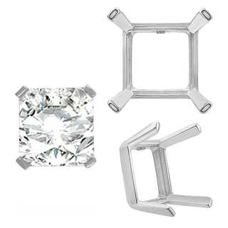 Four Prong Square Single Wire Settings in Sterling Silver (3.00 mm - 15.00 mm)