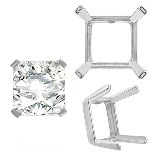Four Prong Square Single Wire Settings in Sterling Silver (3.0 mm - 11.5 mm)