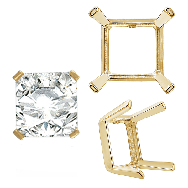 Four Prong Square Single Wire Settings in 14K Gold (3.00 mm - 15.00 mm)