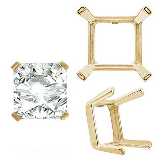 Four Prong Square Single Wire Settings in 14K Gold (3.0 mm - 15.0 mm)