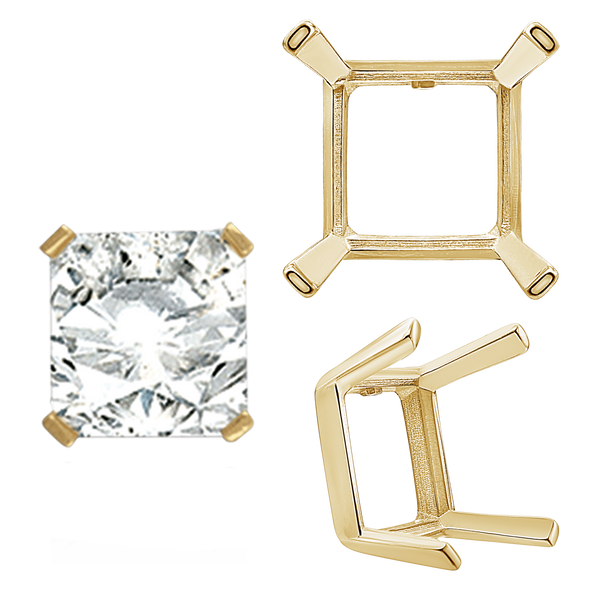 Four Prong Square Single Wire Settings in 14K Gold (3.0 mm - 15.0 mm)