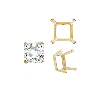 Four Prong Square Single Wire Settings in 14K Gold (3.00 mm - 15.00 mm)
