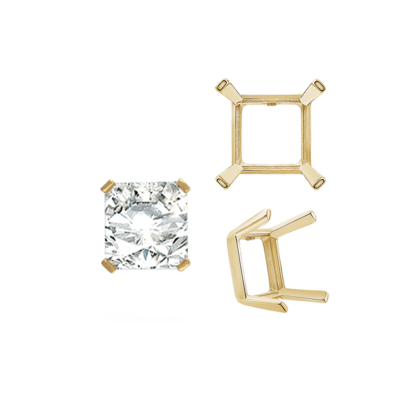 Four Prong Square Single Wire Settings in 14K Gold (3.00 mm - 15.00 mm)