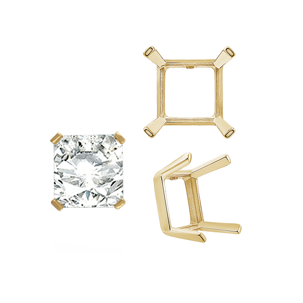 Four Prong Square Single Wire Settings in 14K Gold (3.00 mm - 15.00 mm)