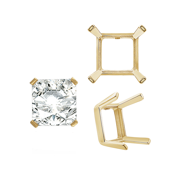 Four Prong Square Single Wire Settings in 14K Gold (3.00 mm - 15.00 mm)