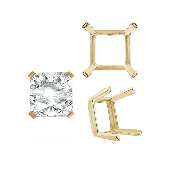 Four Prong Square Single Wire Settings in 14K Gold (3.00 mm - 15.00 mm)