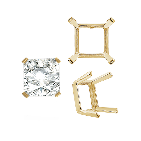 Four Prong Square Single Wire Settings in 14K Gold (3.00 mm - 15.00 mm)