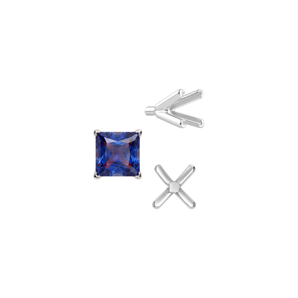 V-End Square Solitaire Settings With Peg in Sterling Silver (2.50 mm - 9.00 mm)